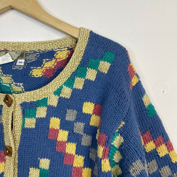 The Territory Ahead Vintage Y2K Chunky Knit Cotton Geometric Cardigan Sweater M - Picture 3 of 10